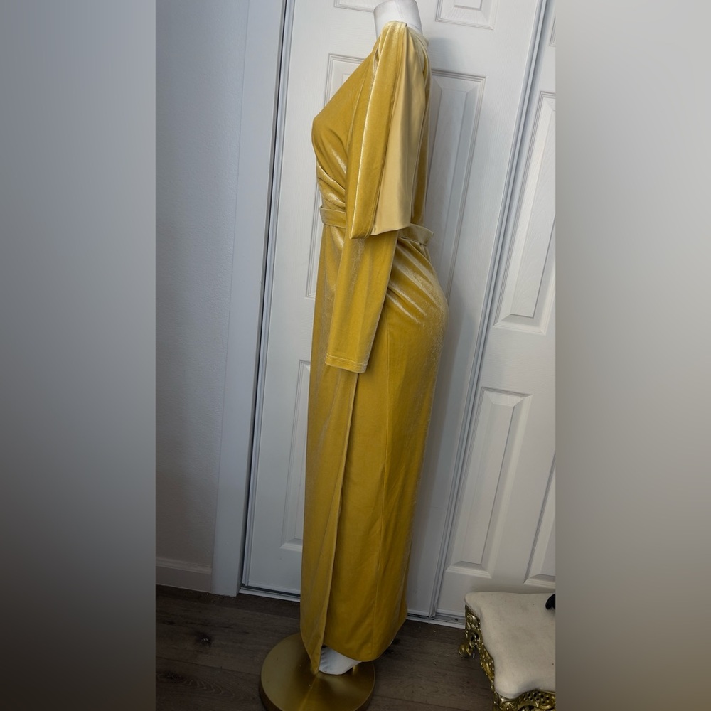 Elegant Gold Long Sleeve Wrap Dress